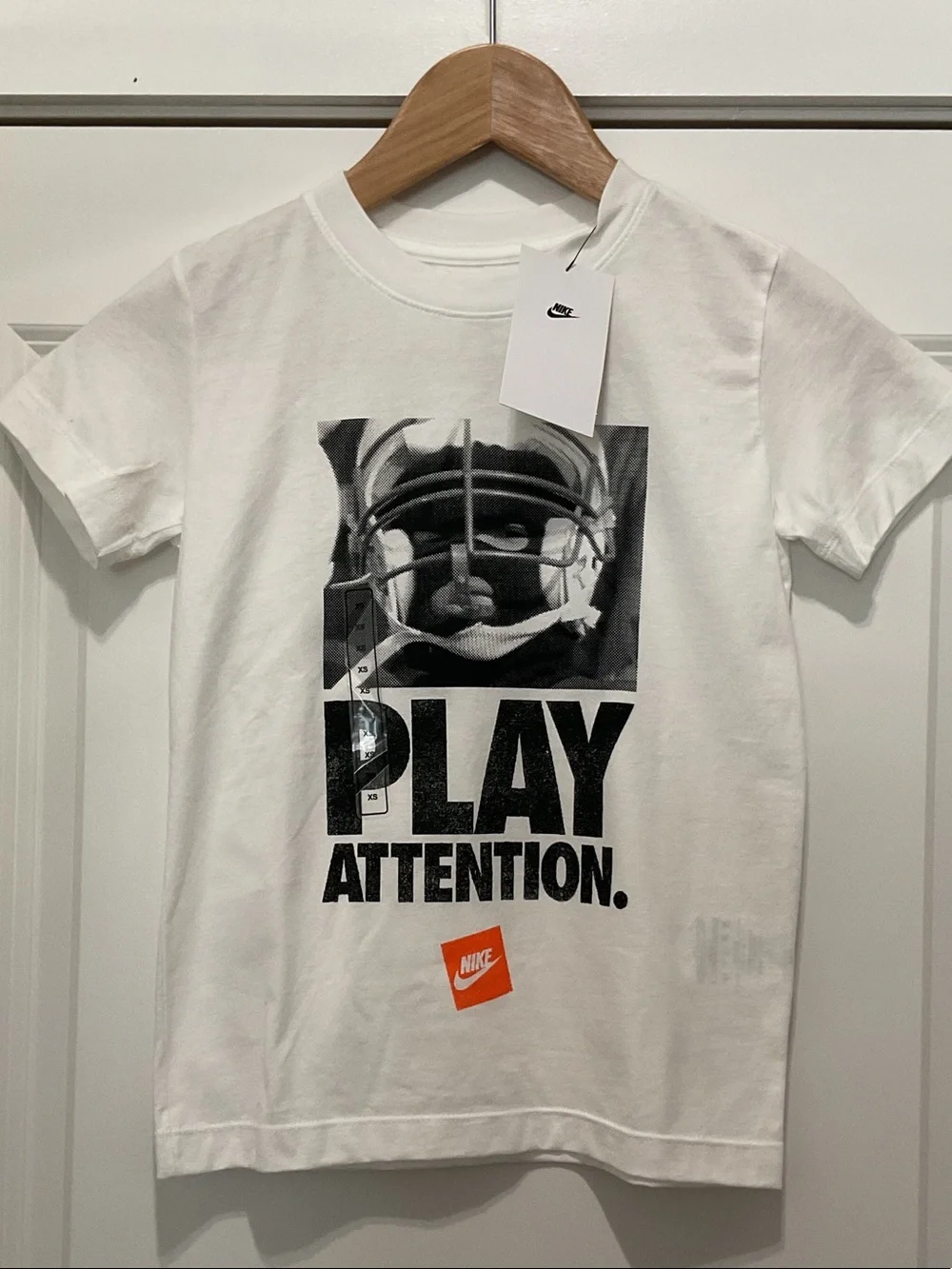 Nike White Graphic 'PLAY ATTENTION' Tee